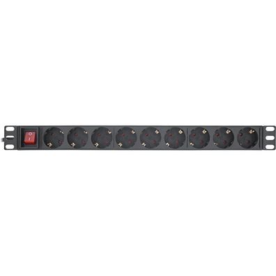 InLine® 16419S 19" Steckdosenleiste, 9-fach Schutzkontakt, mit Schalter, 2m, schwarz