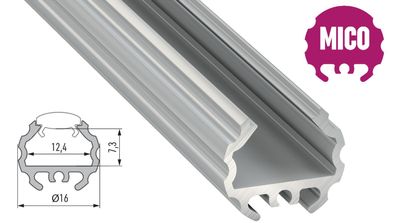 PD-Mico 1M Aluminium Profil Silber eloxiert für 12mm LED Streifen milchige Abdeckung