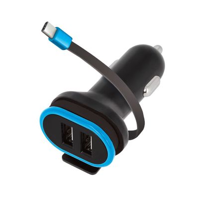 USB KFZ Adapter Schwarz 5V 3fach Ladegerät 2x USB-Ports + USB-Kabel Typ-C Dual Port