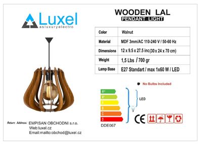 Luxel Avize Lal AV18 Pendelleuchte Deckenleuchte E27 Innenraumleuchte Deckenlampe