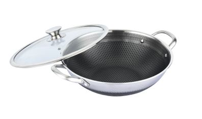 Wok Topf Edelstahl Wabenstruktur Ø36cm Induktion Anti Haft Kratzfest in Silber