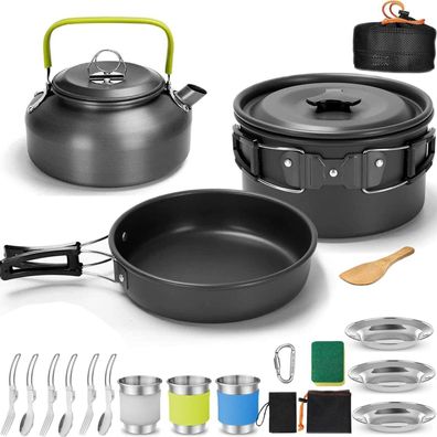 Camping Geschirr Set AUHOU Kochgeschirr Kochset Töpfen Aluminium mit Teekessel u