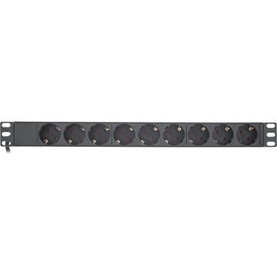 InLine® 16419I 19" Steckdosenleiste, 9-fach Schutzkontakt, ohne Schalter, 2m, schwarz