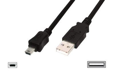 AK-300130-010-S USB 2.0 Anschlusskabel, Typ A - mini B (5pin) St/St, 1.0m, USB