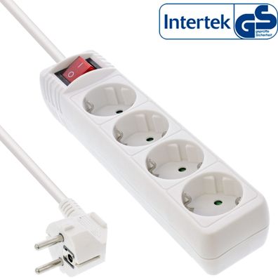 InLine® 16445G InLine® Steckdosenleiste, 4-fach Schutzkontakt, mit Schalter, 5m, weiß