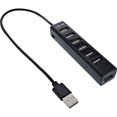 InLine® 33293D InLine® USB 2.0 Hub, 7-Port, schwarz, mit 1m USB DC Kabel, schwarz