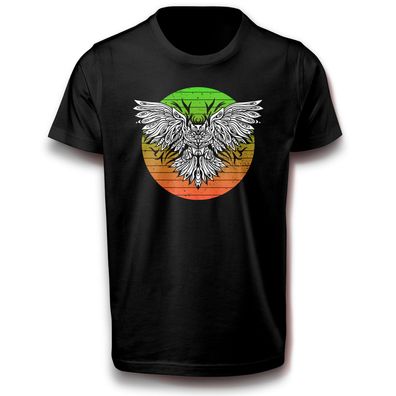 Retro Mandala Eule Vogel Greifvogel Uhu Tier Subkultur Baumwolle T-Shirt 152 - 3XL