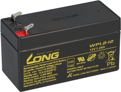Kung Long WP1.2-12 12V 1,2Ah AGM Bleiakku F1 4,8mm VdS