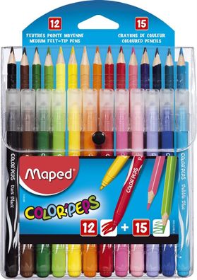 MAPED M897412 Filzstift und Buntstift Color'Peps, arbig sortiert, 12 + 15 Stück in