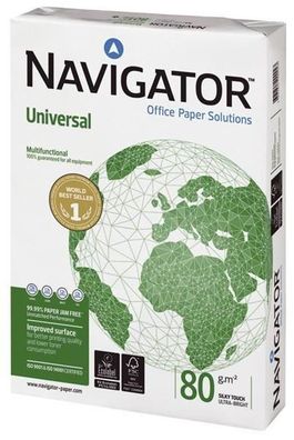 5x Navigator N80A3 Universal A3 80 g/qm weiß 500 Blatt