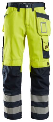 Snickers Hi-Vis Arbeitshose m. Holstertaschen, Kl. 2, EN 14404, 20471 HV-Gelb-Navy