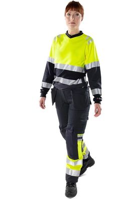 Fristads Damen Flamestat High Vis T-Shirt, La. Kl. 1 7108 TFL Warnschutz-Gelb/Marine