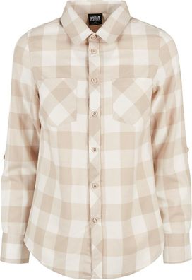 Urban Classics Damen Ladies Turnup Checked Flanell Shirt Whitesand/Lighttaupe