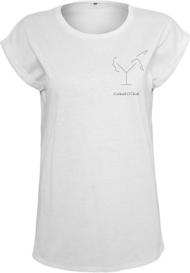 Mister Tee Damen Ladies Cocktail O'Clock Tee T-Shirt Round Neck White