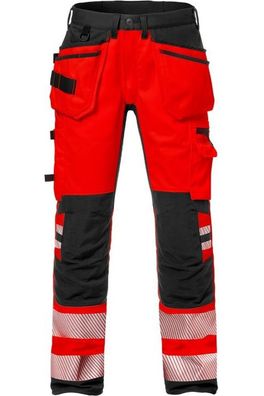 Fristads High Vis Handwerker Stretch-Hose Kl. 2 2707 PLU Warnschutz-Rot/Schwarz