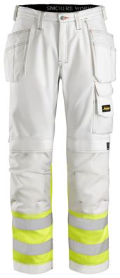 Snickers Hi-Vis Canvas Malerhose, Kl. 1, EN 14404, 20471 Weiß-HV-Gelb