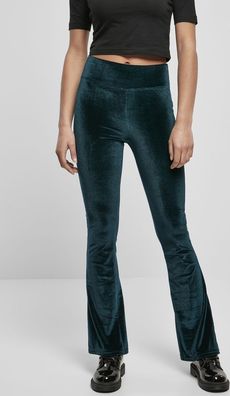 Urban Classics Damen Leggings Ladies High Waist Velvet Boot Cut Leggings Teal