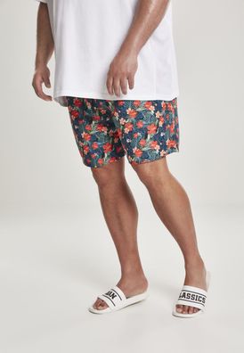 Urban Classics Badehose Pattern Swim Shorts Black/Tropical