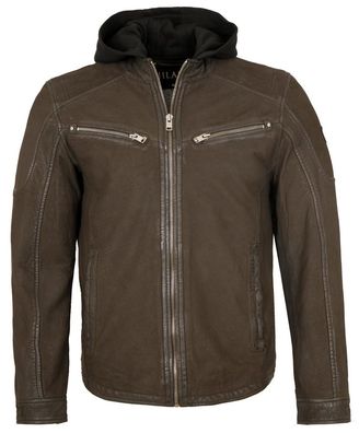 Jilani - Herren Lederjacke Kapuze Nubukleder braun