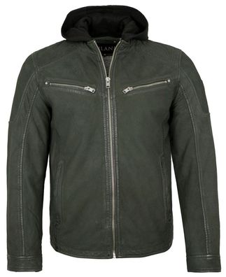 Jilani - Herren Lederjacke Kapuze Nubukleder olive