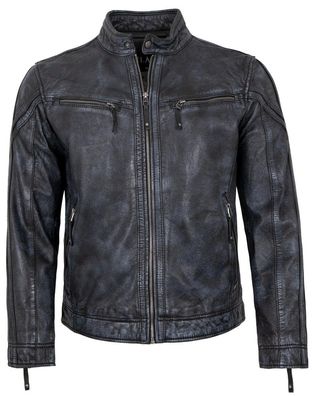 Jilani - Herren Lederjacke Lammnappa navy-blaugrau