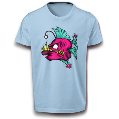 Ozean Meer Monsterfisch Tiefsee Angeln Angler Fisch Mischwesen T-Shirt M-XL Baumwolle