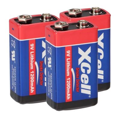 3x XCell Lithium 9V Block Hochleistungs- Batterien für Rauchmelder / Feuermelder