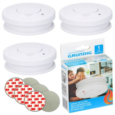 Grundig Rauchmelder 85dB Inkl. 9V Batterie + 3M Klebepad Set Feuermelder