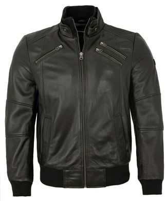 Bruno Banani - Herren Lederjacke Bomberjacke Lammnappa schwarz