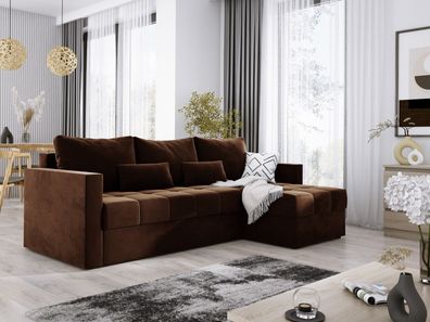 Ecksofa mit Schlaffunktion Bettkasten MIO Eckcouch Sofa Schlaffsofa Couch Braun KR06