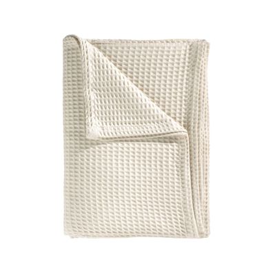 Heckett Lane Waffle Plaid Tagesdecke Überwurf 180x260 Ivory White wollweiß