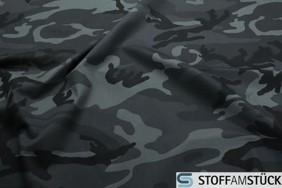 Stoff Polyester Baumwolle Köper Flecktarn grau schwarz Camouflage Tarndruck