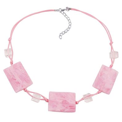 Kette 3x 35x25mm-Viereck gewellt rosa-marmoriert Kordel 45cm