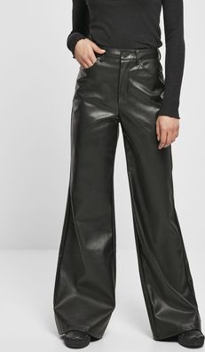 Urban Classics Damen Hose Ladies Faux Leather Wide Leg Pants Black