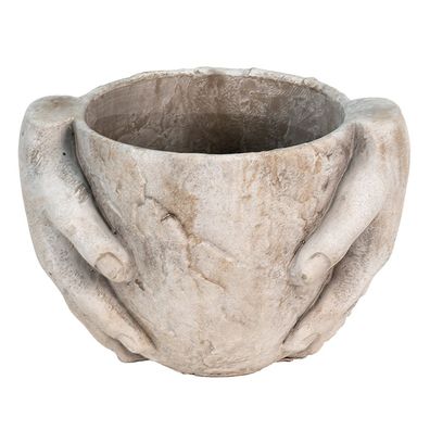 Clayre & Eef Blumentopf 25x18x17 cm Grau Stein Hände (Gr. 25x18x17 cm)