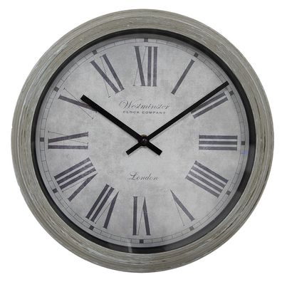 Clayre & Eef Wanduhr Ø 30x4 cm Grau Kunststoff Glas