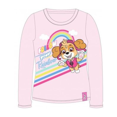 Skye PAW Patrol Langarm T-Shirt für Mädchen | 'Follow your Rainbow' | Rosa | Größe