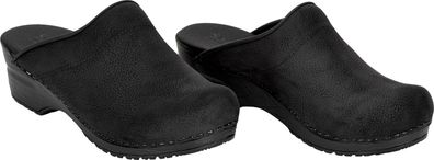 Sanita Damen Offener Clog Original-Sonja Textured Oil Op Black