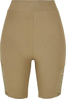 Urban Classics Damen Ladies High Waist Lace Inset Cycle Shorts Khaki