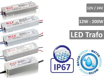 LED Trafo 12W - 200W 12V 24V Netzteil IP67 Wasserdicht Transformator Treiber