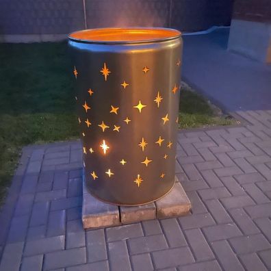 Feuertonne Sterne 200 Liter Metallfass Sternenhimmel Garten Feuer Feuerflair