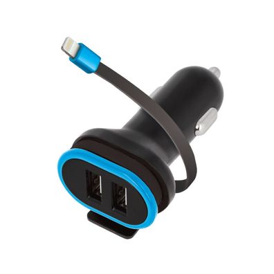 USB KFZ Adapter Schwarz 5V 3fach Ladegerät 2x USB-Ports USB-Kabel Lightning DualPort