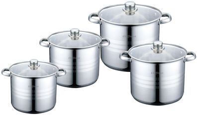 8 tlg Edelstahl Kochgeschirr Induktion Kochtopf Topfset Deckel Topf 22/24/26/28cm