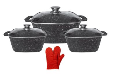 Kochtopfset Brattopf Quadratisch 6 tlg Topf Induktion Alu Guss Marmor