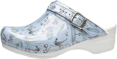 Sanita Damen Offener Clog Animal Zebra Light Blue