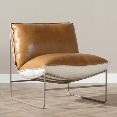 Bronx71 Sessel Maceo Leder/ Bouclé cognac/ beige