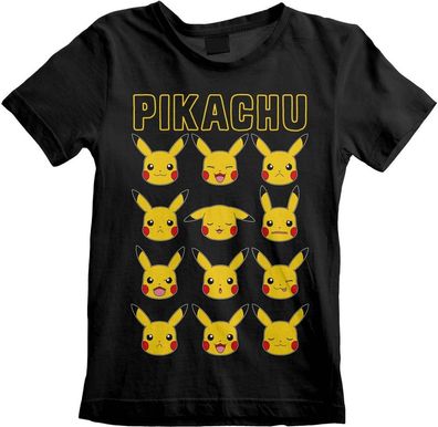 Pokémon Pokemon - Pikachu Faces (Kids) Jungen Kinder T-Shirt Black