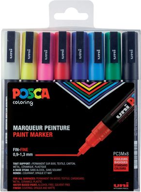 uni-ball Pigmentmarker POSCA PC-3M, 8er Box, Standard