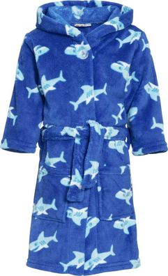 Playshoes Kinder Fleece-Bademantel Hai Blau