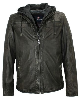 Redpoint - Herren Lederjacke Bikerjacke Kapuze Lammnappa dunkelbraun antik